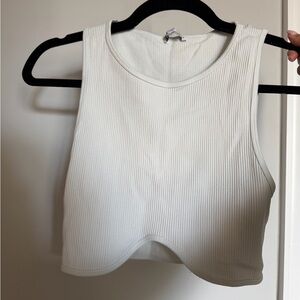 Zara White Ribbed Crop Tank Top - Women